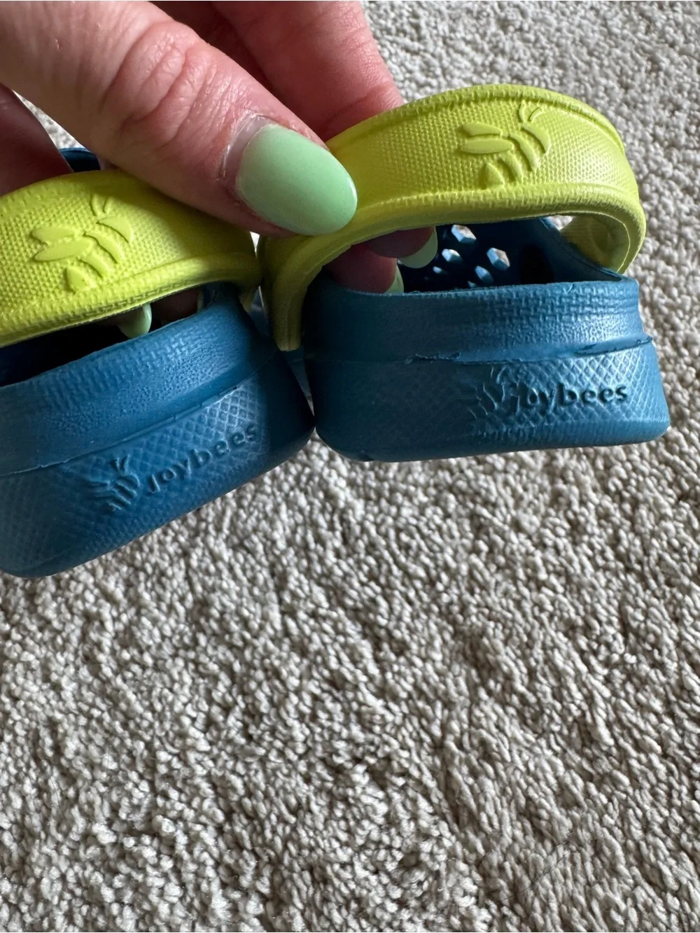 Joybees Kids Blue Slip-On Sandals with Lime Heel Strap